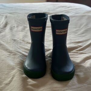 Hunter Dark Blue Boots with Green Soles